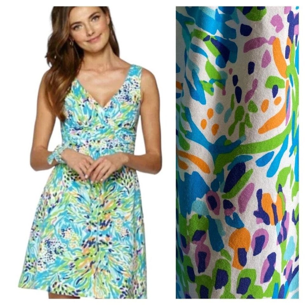Lilly Pulitzer Shianne V-Neck Dress Sea Soiree Colorful Womens Sz M Sundress